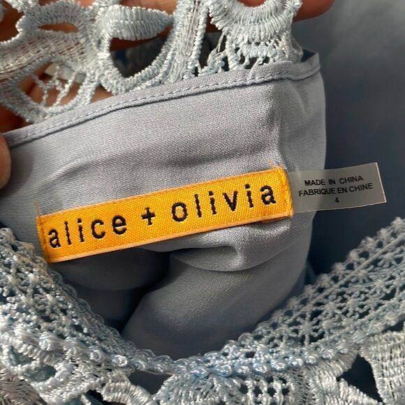 Alice + Olivia Clover Lace Cut Out Back Mini Dress Blue 4 - Picture 4 of 8